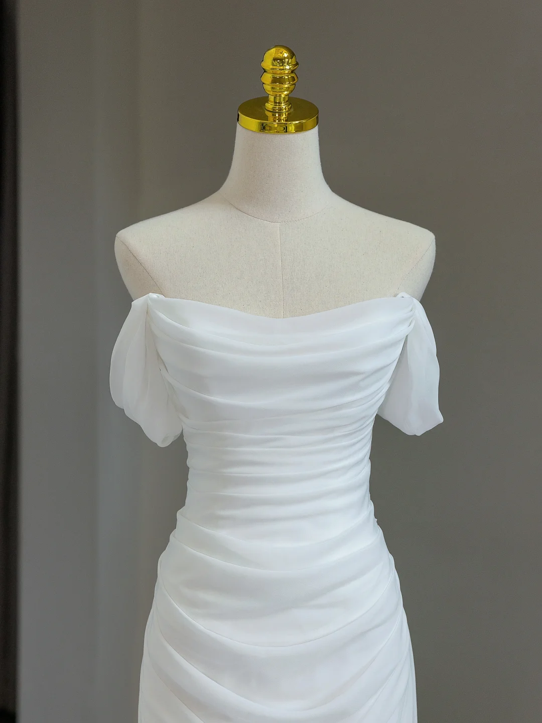 Vestido de novia modesto, con hombros descubiertos y mangas cortas de tul, elegante, DH1134