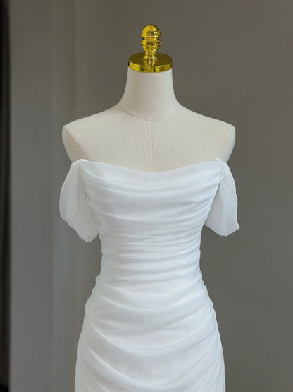 Vestido de novia modesto, con hombros descubiertos y mangas cortas de tul, elegante, DH1134