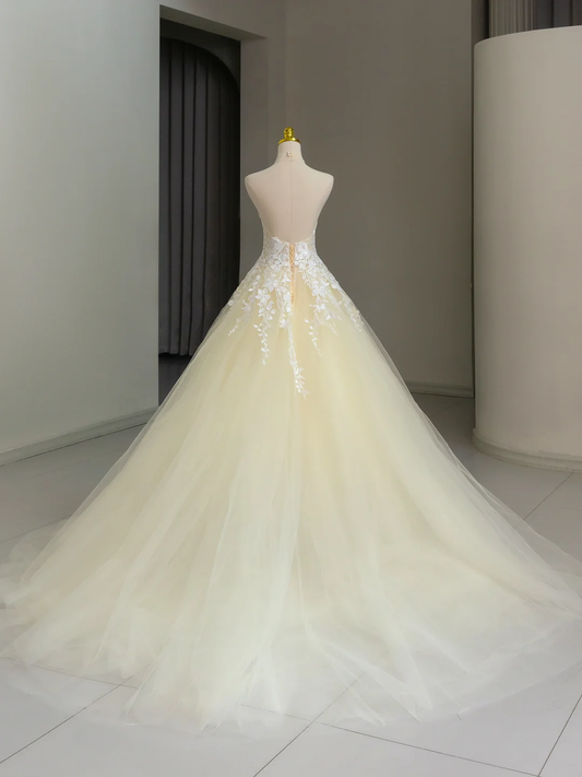Hermoso vestido de fiesta de tul con cuello alto, amarillo claro, largo, para quinceañeras, formal, de 15 años, para dulces 16, DH1135