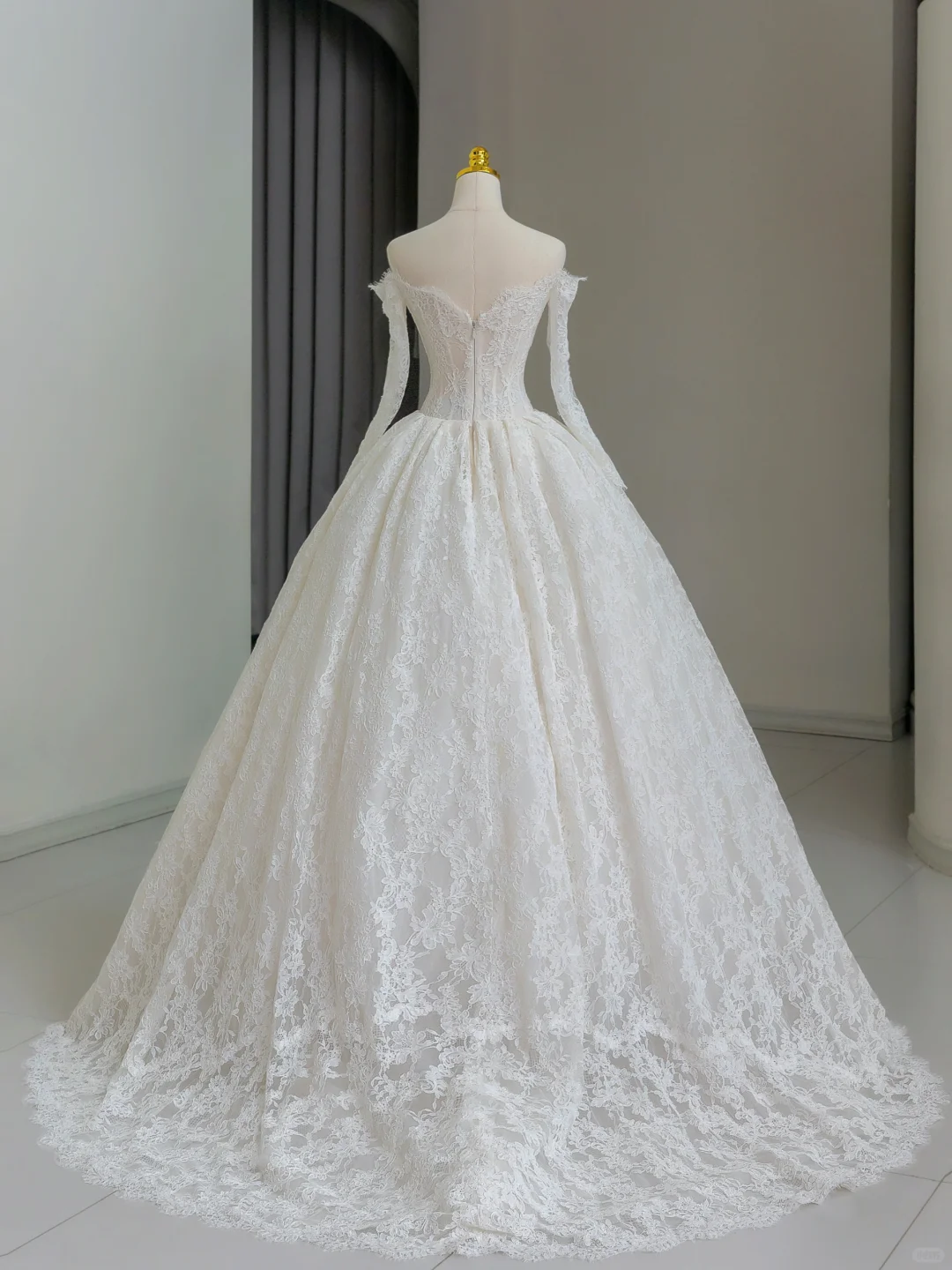 Vestido de novia único, de gala, con hombros descubiertos, encaje, mangas largas, blanco, años 50, vestidos de novia vintage, DH1137
