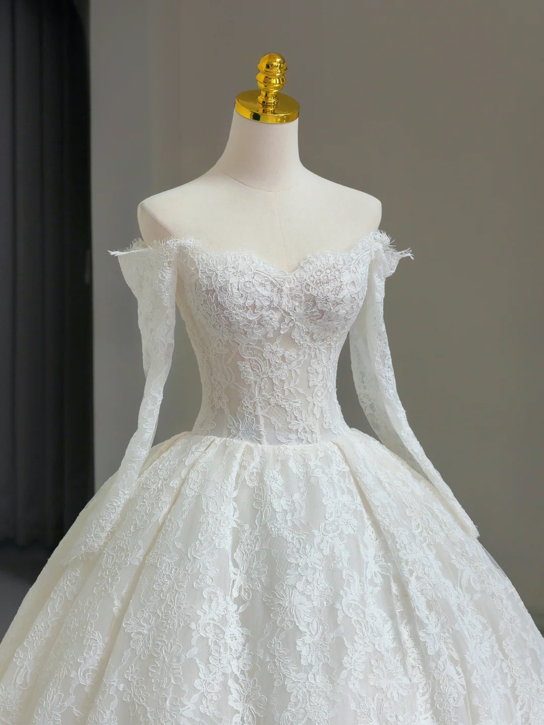 Vestido de novia único, de gala, con hombros descubiertos, encaje, mangas largas, blanco, años 50, vestidos de novia vintage, DH1137