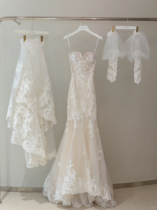 Vestido de novia modesto de corte sirena, escote corazón, sin mangas, largo, de encaje blanco, elegante, DH1140