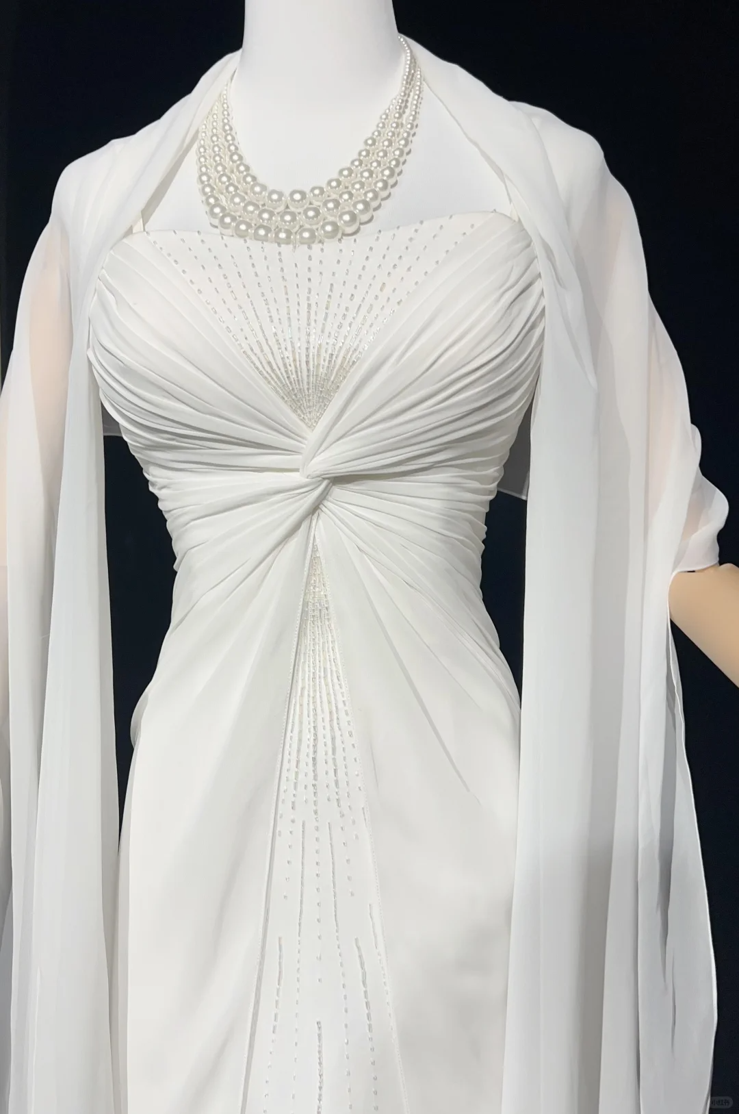 Vestido de novia único, corte A, tirantes finos, gasa, largo, blanco, años 50, vestidos de novia vintage, DH1144