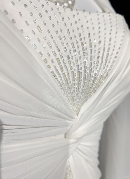 Vestido de novia único, corte A, tirantes finos, gasa, largo, blanco, años 50, vestidos de novia vintage, DH1144