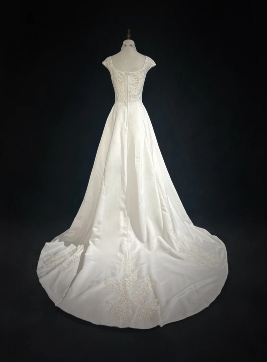 Vestido de novia único, vestido de fiesta, escote cuadrado, largo, blanco, de satén, años 90, vestidos de novia vintage, DH1150
