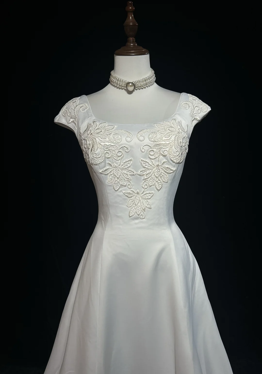 Vestido de novia único, vestido de fiesta, escote cuadrado, largo, blanco, de satén, años 90, vestidos de novia vintage, DH1150