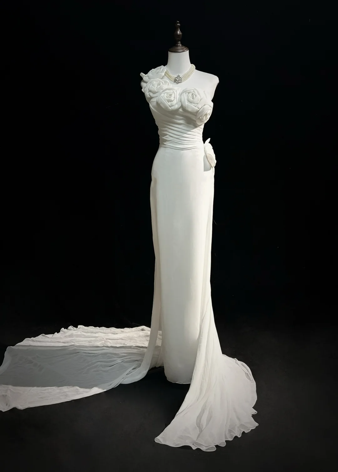 Vestido de novia único, de un solo hombro, de gasa, con flores blancas, estilo años 90, estilo vintage, DH1152