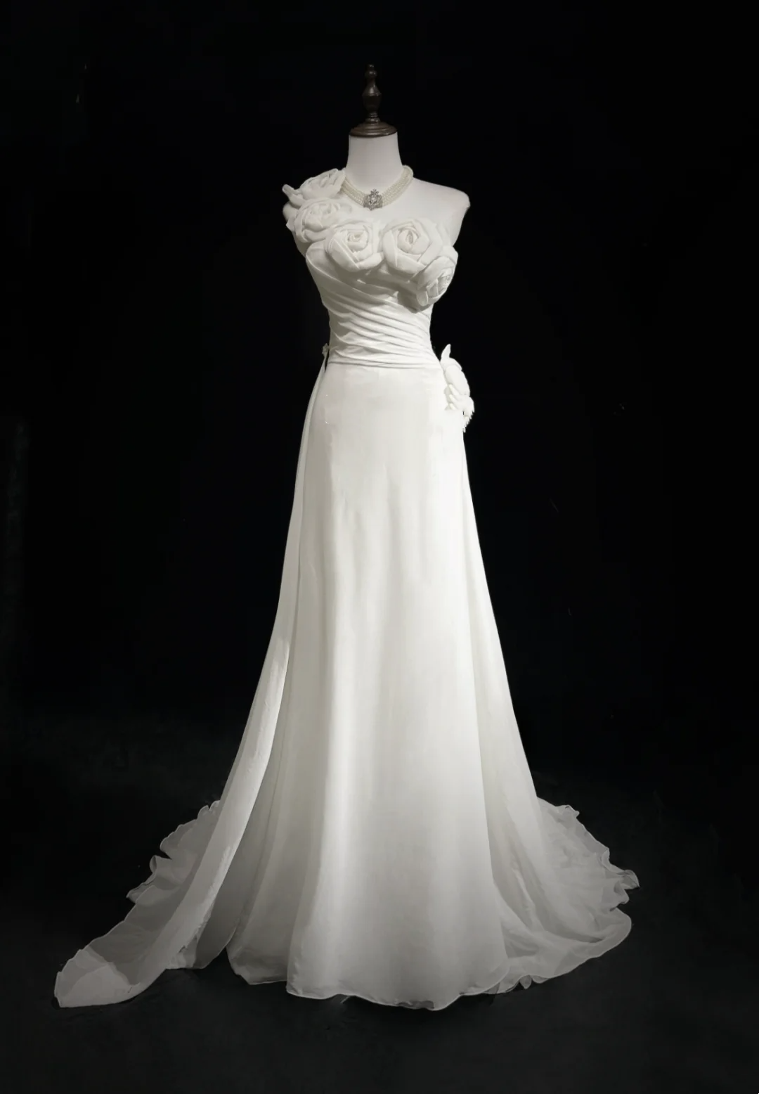 Vestido de novia único, de un solo hombro, de gasa, con flores blancas, estilo años 90, estilo vintage, DH1152