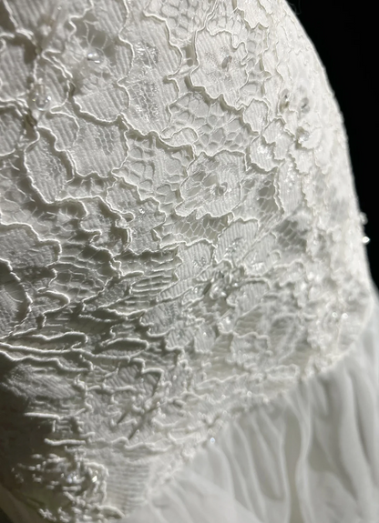 Vestido de novia clásico y elegante, corte sirena, mangas cortas, encaje blanco, años 80, estilo vintage, DH1153