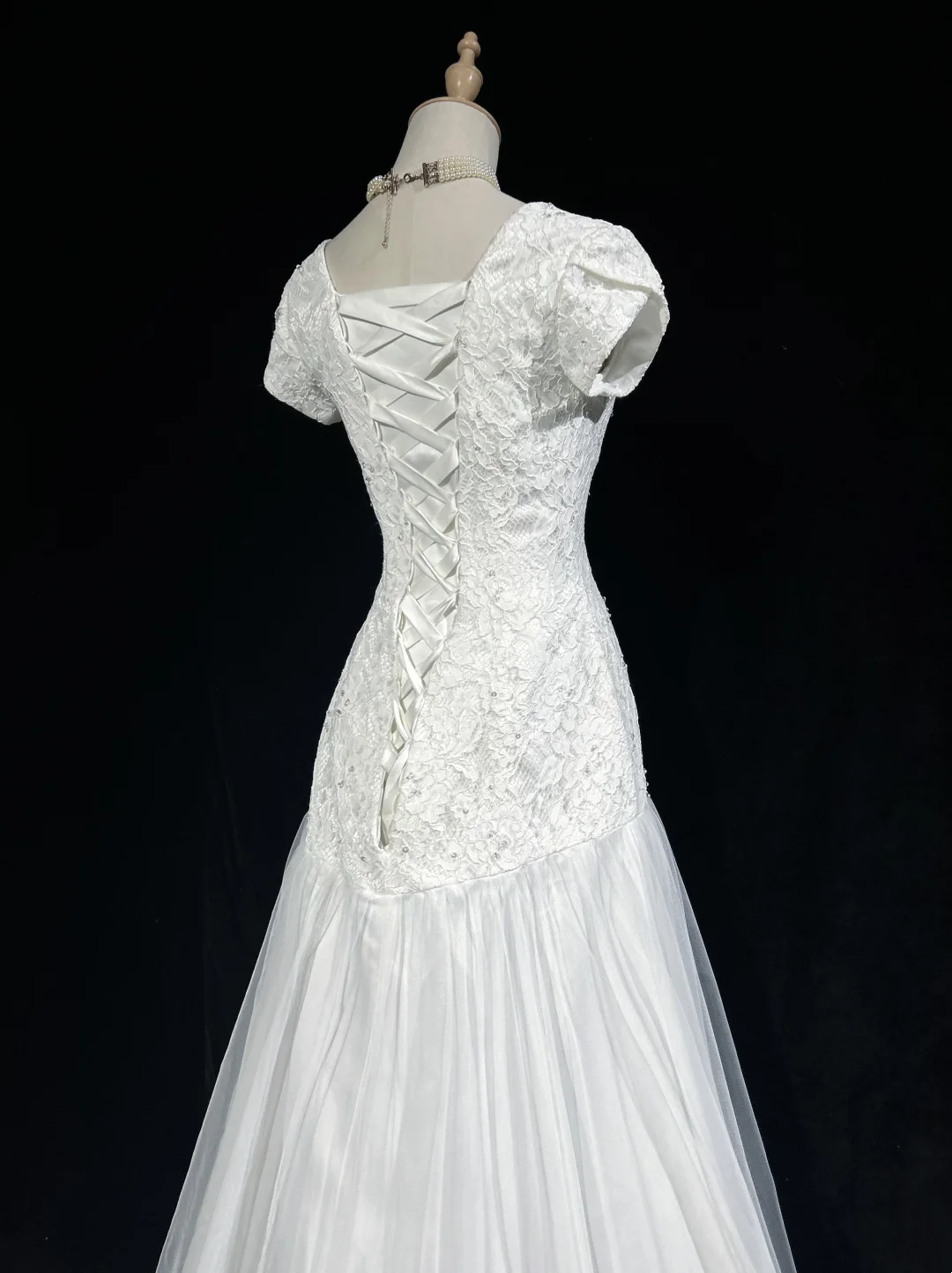 Vestido de novia clásico y elegante, corte sirena, mangas cortas, encaje blanco, años 80, estilo vintage, DH1153