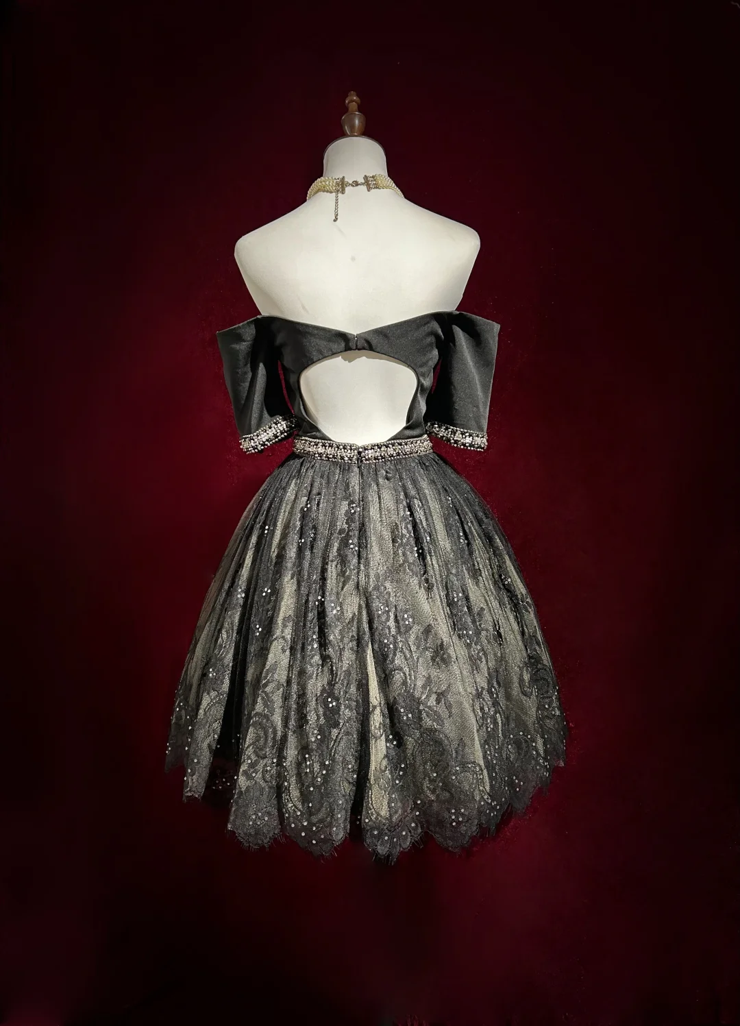Vestido de fiesta vintage con hombros descubiertos, tul negro y encaje, para 8.º grado, vestido de fiesta de verano para secundaria, atuendos para 20.º cumpleaños DH1157