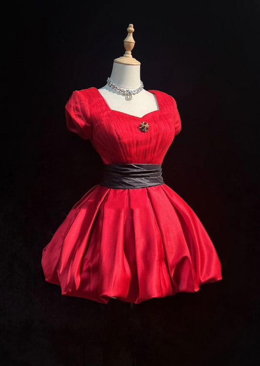 Vintage Ball Gown Sweetheart Red Short Sleeves Tulle Mini Short Formal 8th Grade Homecoming Dresses Summer Middle School Hoco Dress Homecoming Outfits DH1160
