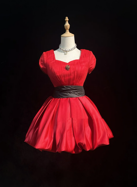 Vintage Ball Gown Sweetheart Red Short Sleeves Tulle Mini Short Formal 8th Grade Homecoming Dresses Summer Middle School Hoco Dress Homecoming Outfits DH1160