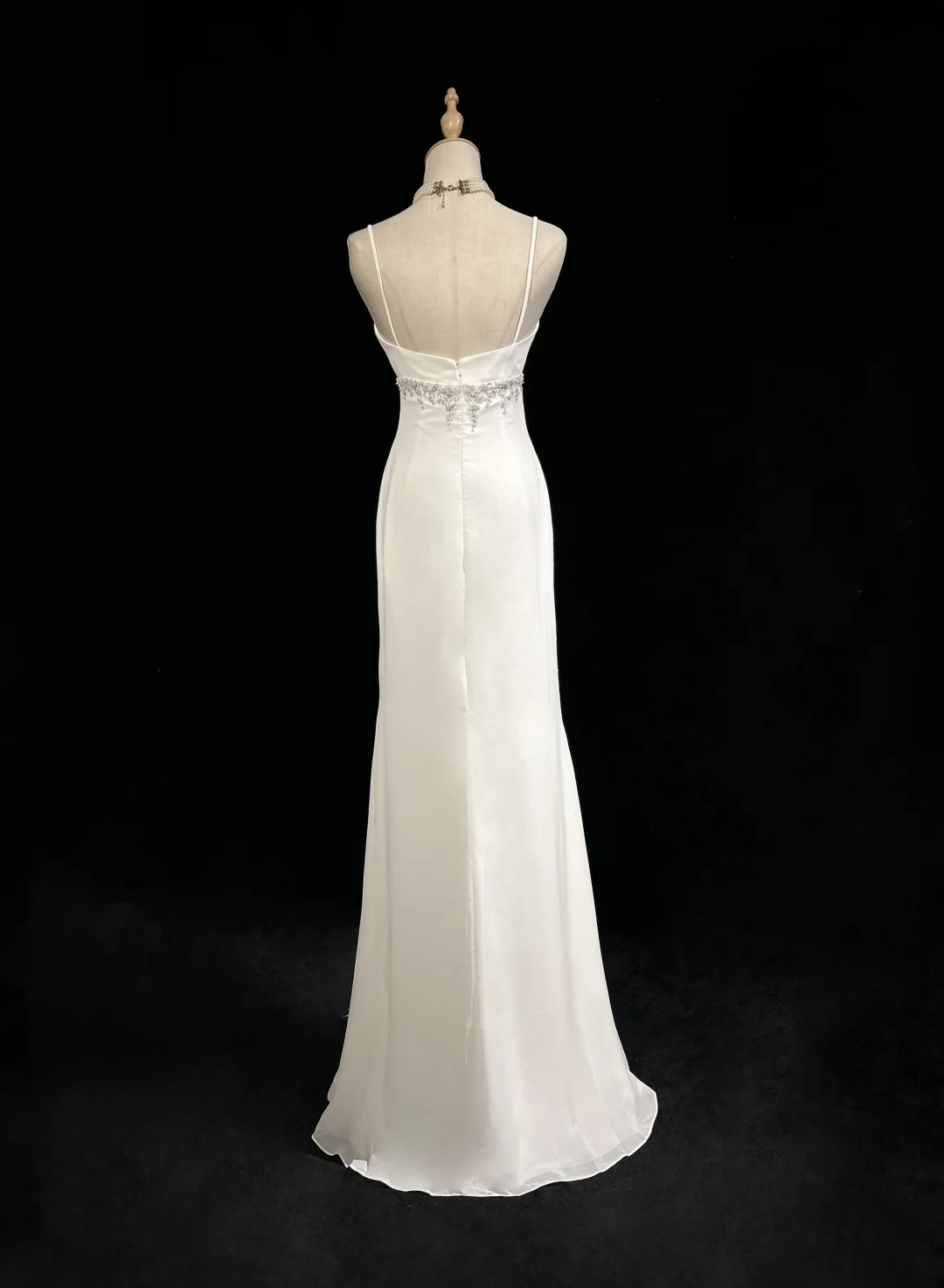 Vestido de novia único de corte sirena con tirantes finos y cuentas de gasa blanca, estilo años 90, estilo vintage, DH1164