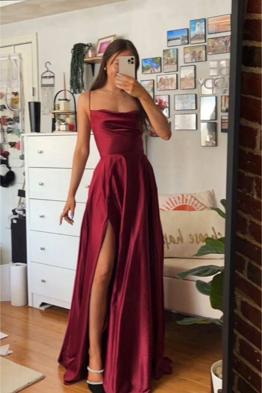 Elegante vestido de fiesta largo color burdeos con tirantes finos y espalda descubierta, ideal para celebrar 20 cumpleaños y 18 años, ideal como inspiración para adolescentes (DH120)