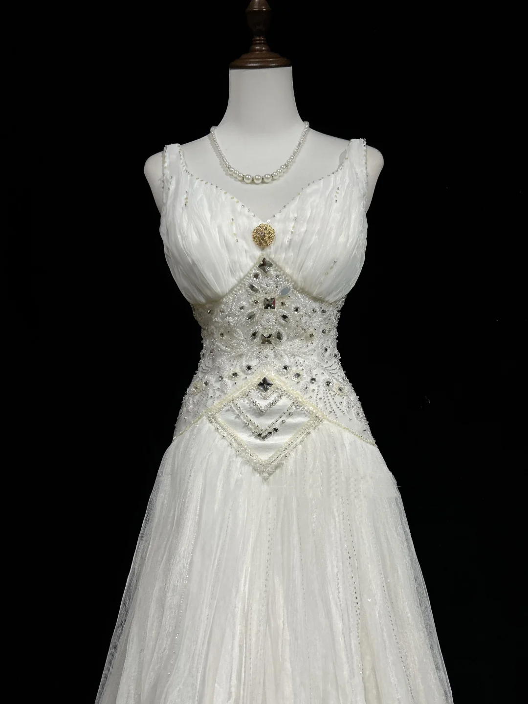 Vestido de novia único, corte A, escote en V, tul blanco, largo, años 90, estilo vintage, DH1256