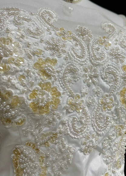 Vestido de novia único, de fiesta, con hombros descubiertos, blanco, de manga corta, de encaje, estilo vintage de los años 80, DH1258