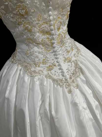 Vestido de novia único, de fiesta, con hombros descubiertos, blanco, de manga corta, de encaje, estilo vintage de los años 80, DH1258
