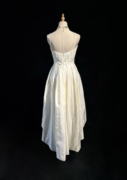 Vestido de novia único con tirantes finos, estilo años 90, blanco, estilo vintage, DH1261