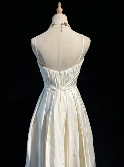 Vestido de novia único con tirantes finos, estilo años 90, blanco, estilo vintage, DH1261