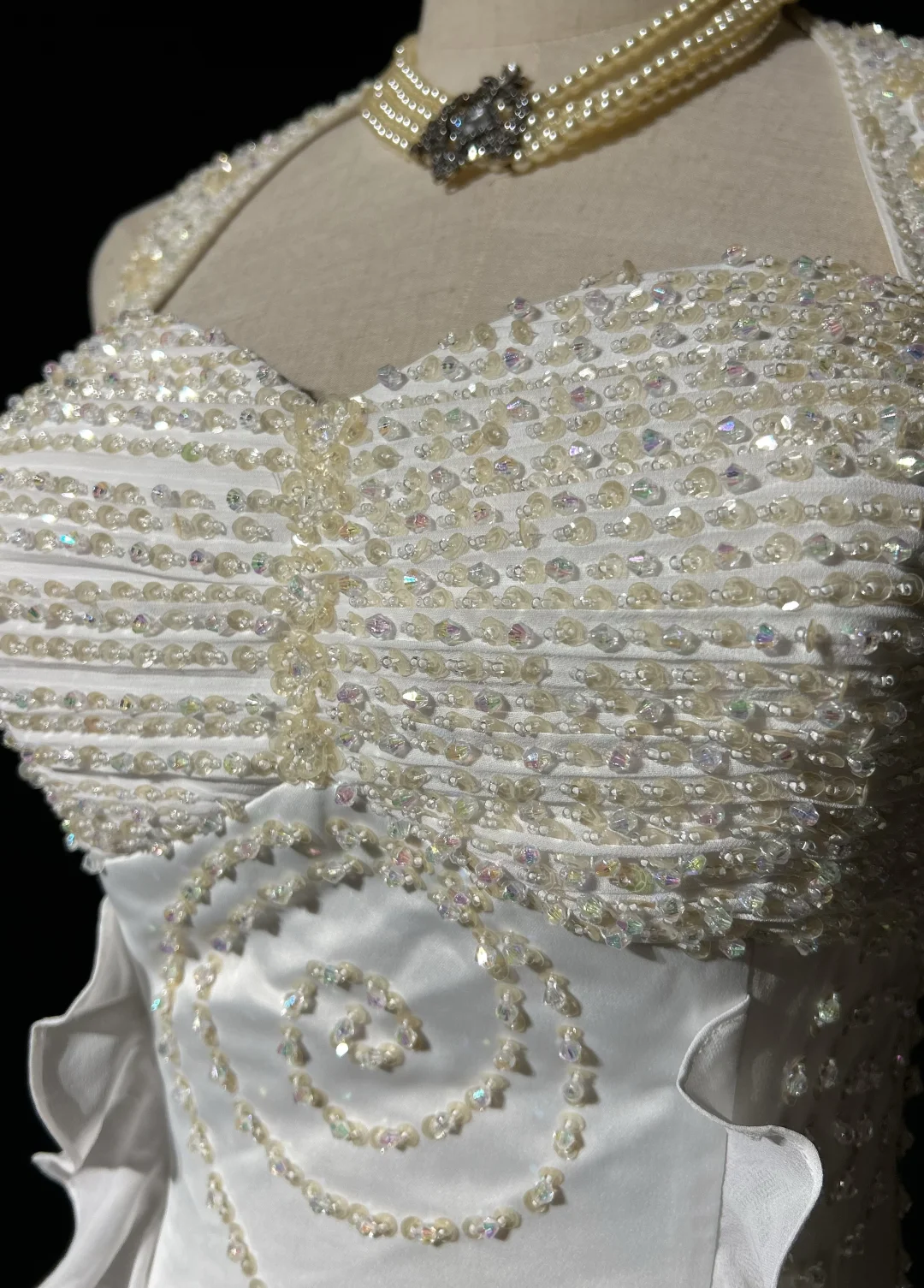Vestido de novia único, corte A, estilo halter, con cuentas, capas, blanco, de gasa, años 90, estilo vintage, DH1263