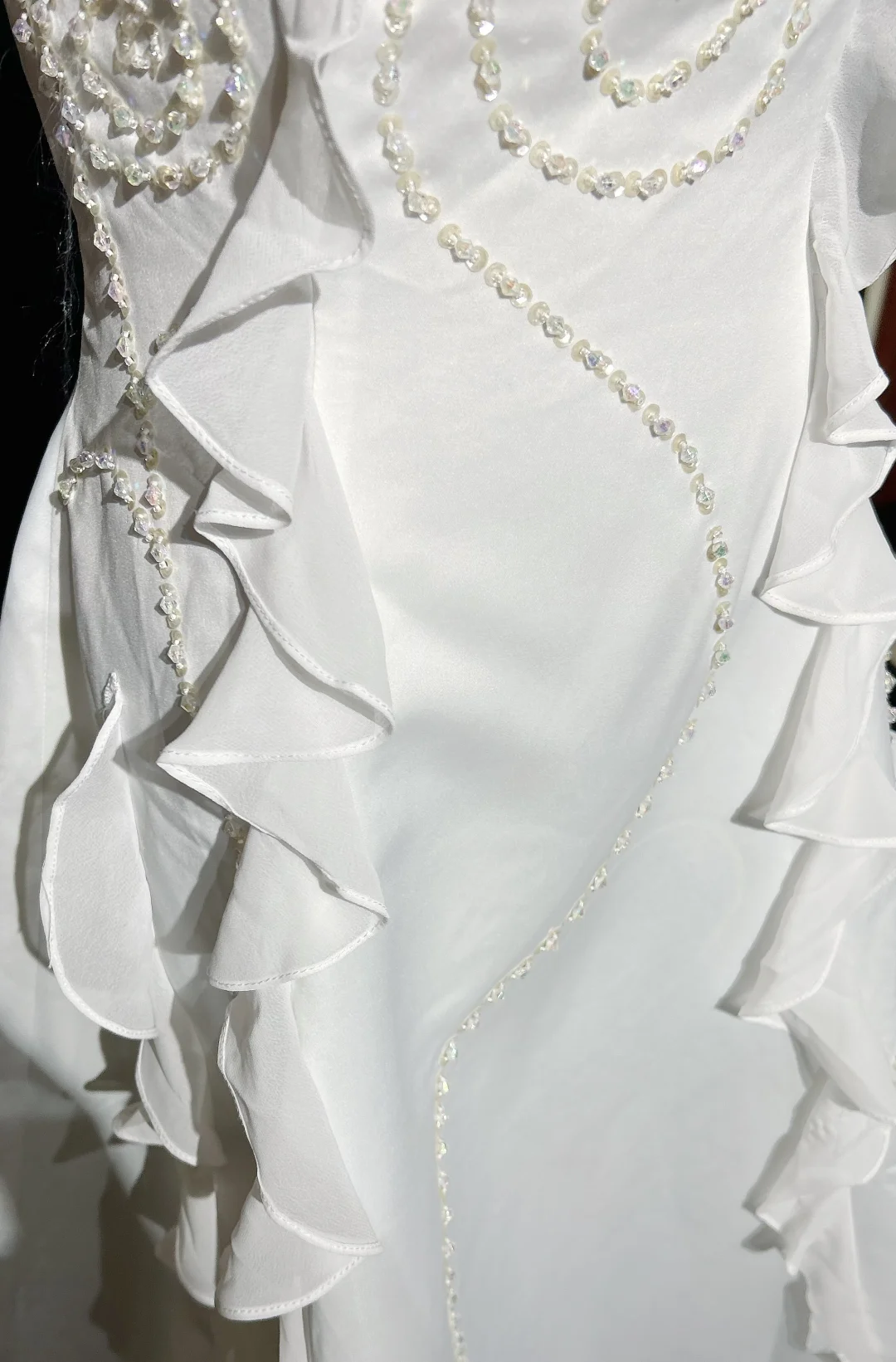 Vestido de novia único, corte A, estilo halter, con cuentas, capas, blanco, de gasa, años 90, estilo vintage, DH1263