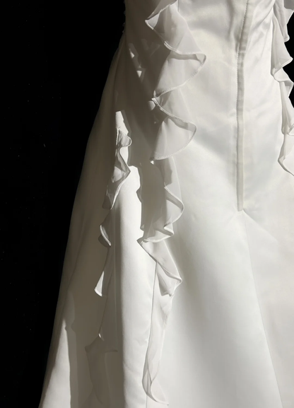 Vestido de novia único, corte A, estilo halter, con cuentas, capas, blanco, de gasa, años 90, estilo vintage, DH1263