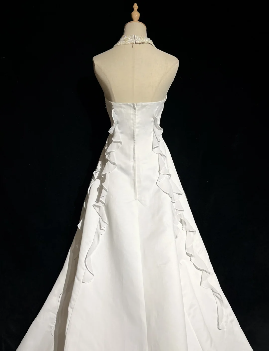 Vestido de novia único, corte A, estilo halter, con cuentas, capas, blanco, de gasa, años 90, estilo vintage, DH1263