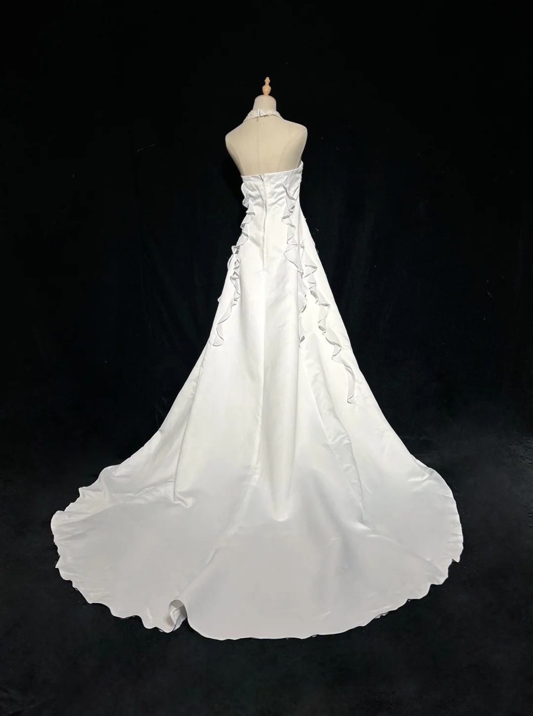 Vestido de novia único, corte A, estilo halter, con cuentas, capas, blanco, de gasa, años 90, estilo vintage, DH1263