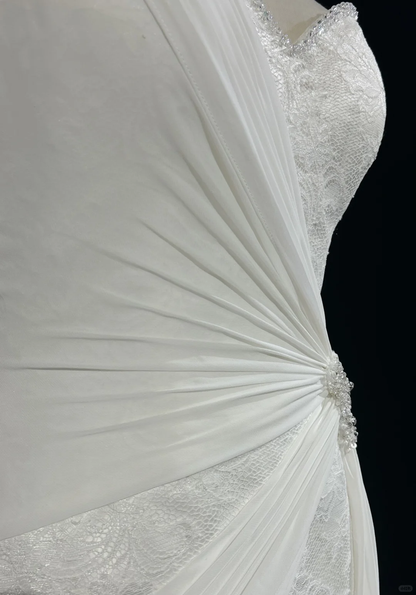 Vestido de novia único de corte sirena, de un solo hombro, de gasa blanca, con encaje y cuentas, estilo años 90, estilo vintage, DH1264