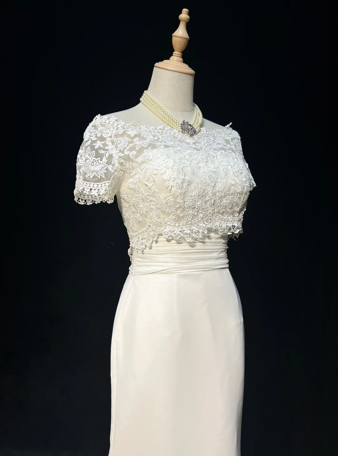 Vestido de novia único de corte sirena, sin tirantes, de gasa, con mangas cortas blancas y chaqueta de encaje, estilo vintage de los años 80, DH1265