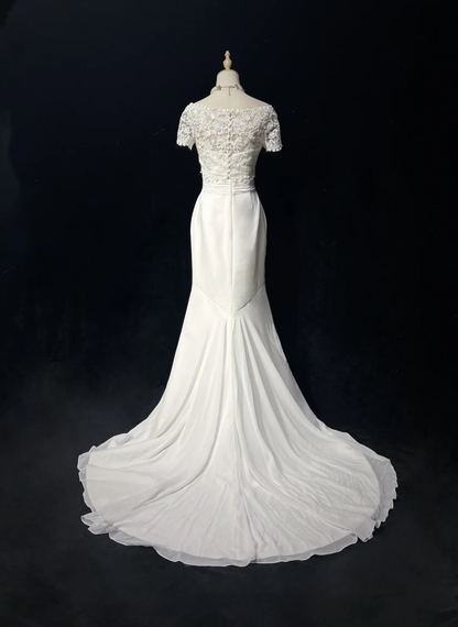Vestido de novia único de corte sirena, sin tirantes, de gasa, con mangas cortas blancas y chaqueta de encaje, estilo vintage de los años 80, DH1265