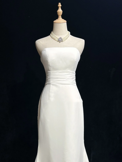 Vestido de novia único de corte sirena, sin tirantes, de gasa, con mangas cortas blancas y chaqueta de encaje, estilo vintage de los años 80, DH1265
