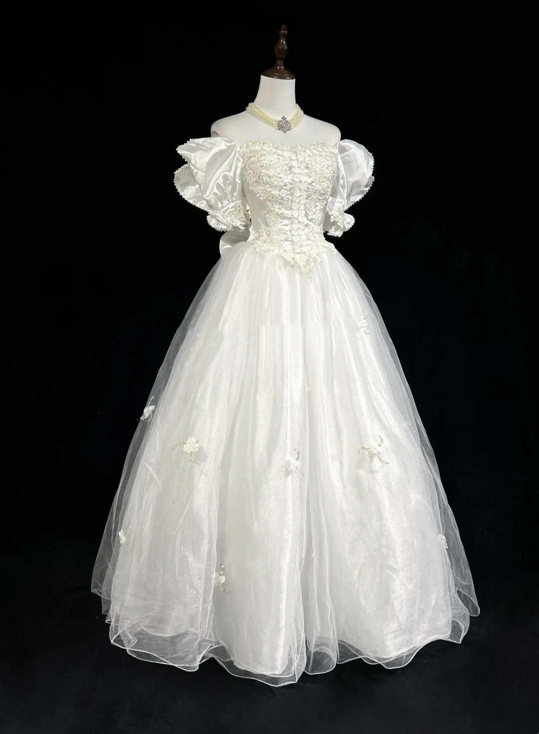 Vestido de novia estilo princesa, de tul, con escote cuadrado, estilo años 60 y mangas cortas blancas, de encaje, estilo vintage de los años 80, DH1266