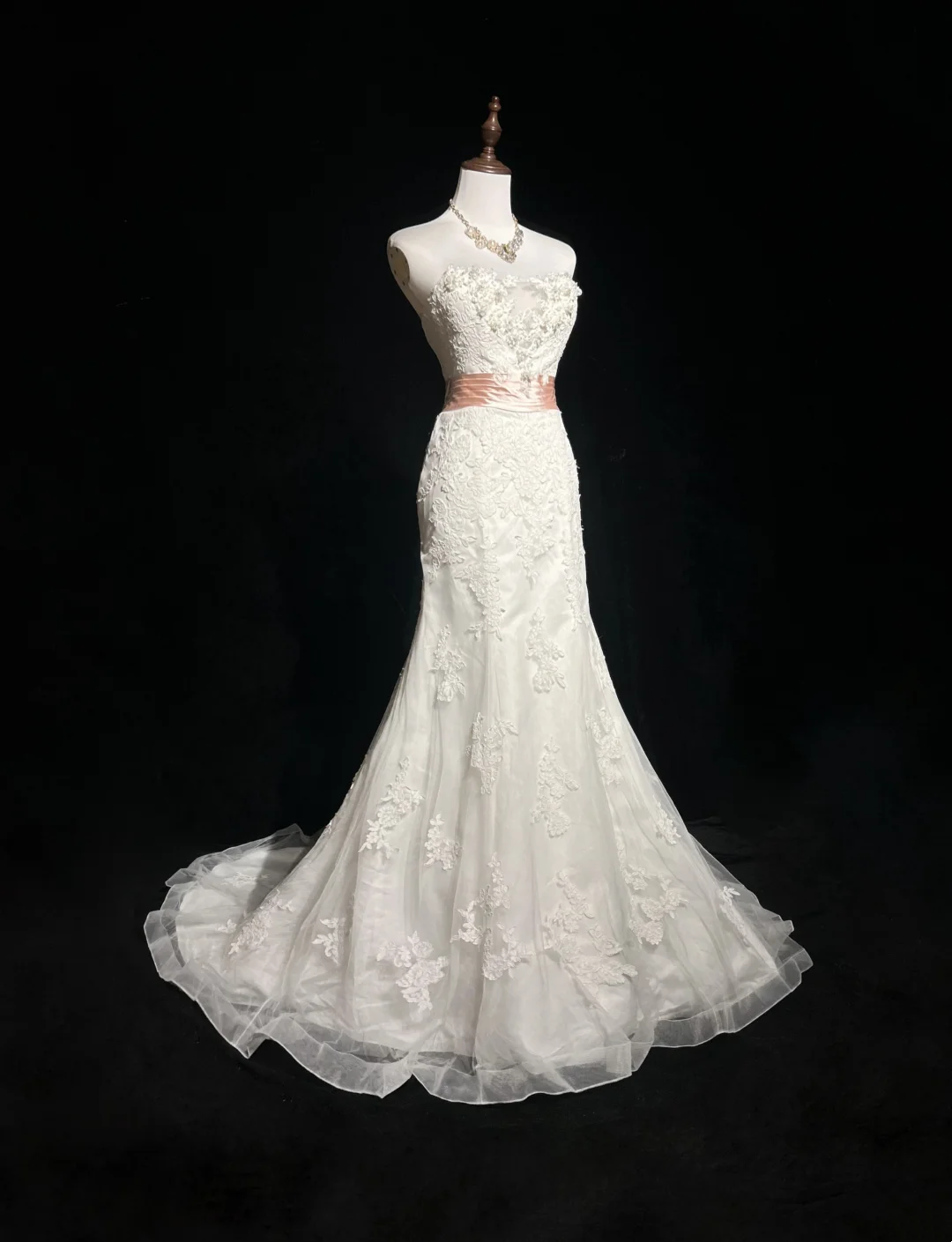 Vestido de novia clásico de sirena, sin tirantes, blanco, con encaje, largo, años 70, vestido de novia vintage, DH1267