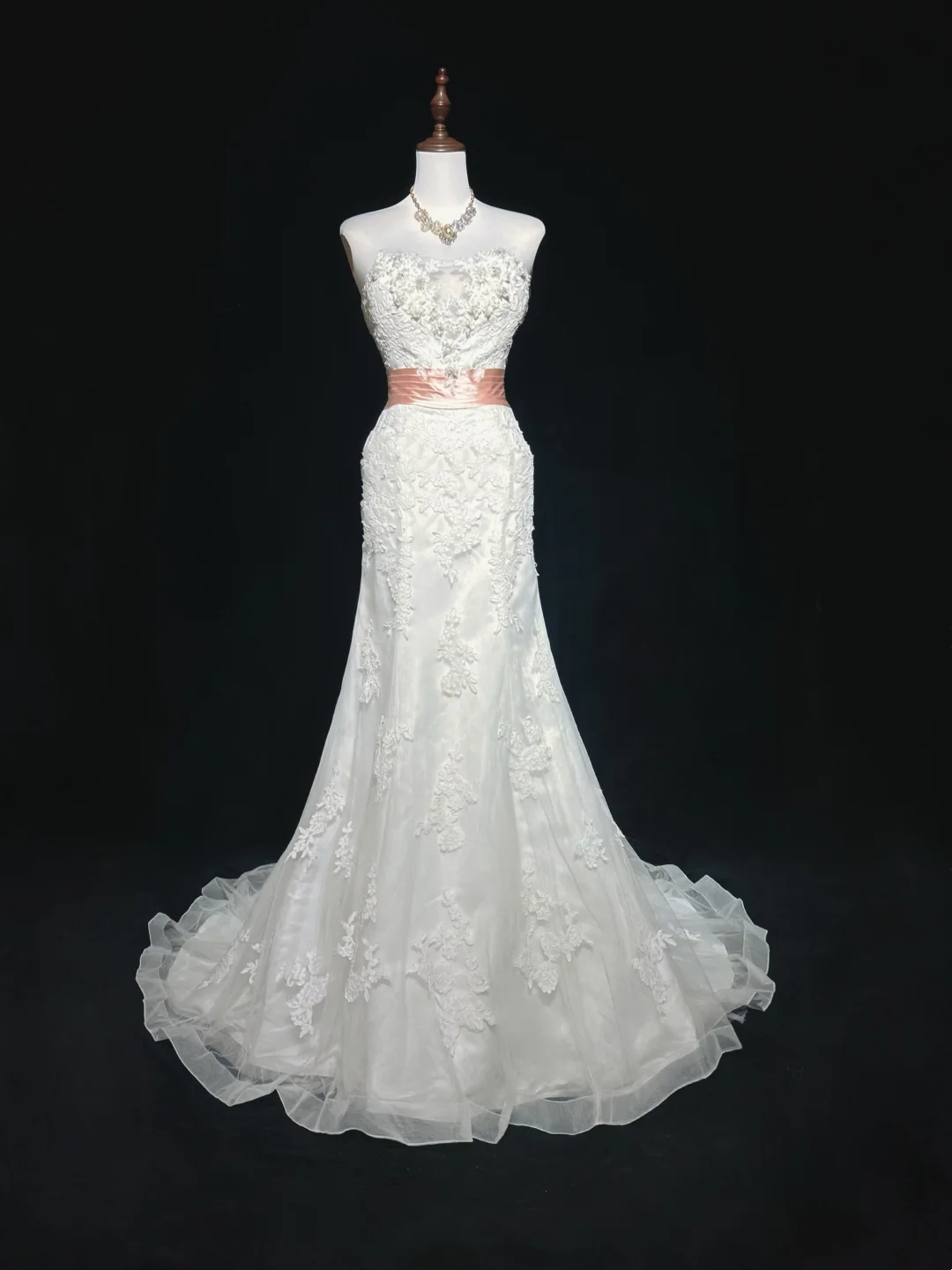 Vestido de novia clásico de sirena, sin tirantes, blanco, con encaje, largo, años 70, vestido de novia vintage, DH1267