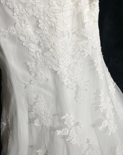Vestido de novia clásico de sirena, sin tirantes, blanco, con encaje, largo, años 70, vestido de novia vintage, DH1267