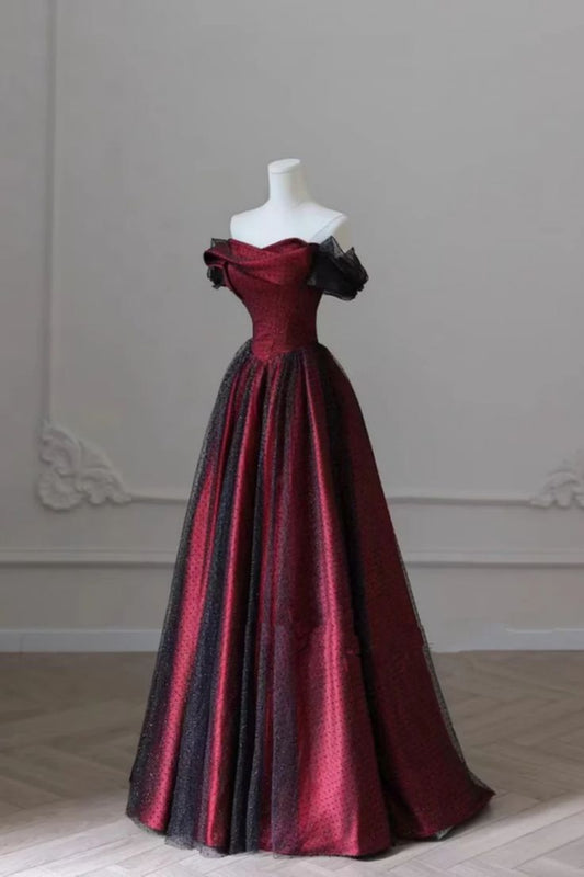 Elegante vestido de fiesta largo rojo vino con hombros descubiertos, vestido de fiesta de verano para 20 cumpleaños, atuendos para 18 cumpleaños, inspiración para adolescentes DH126