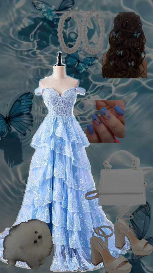 Hermoso vestido de fiesta con hombros descubiertos, de encaje azul cielo claro, largo, para fiesta de graduación, cumpleaños, DH1273