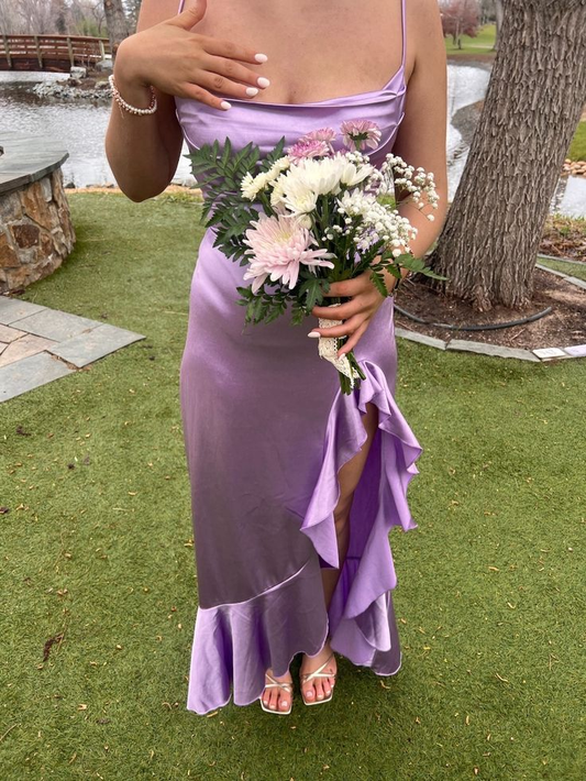 Elegante vestido de fiesta largo de satén lila, de corte alto y bajo, para verano, para celebrar 20 cumpleaños y 18 años, DH1277
