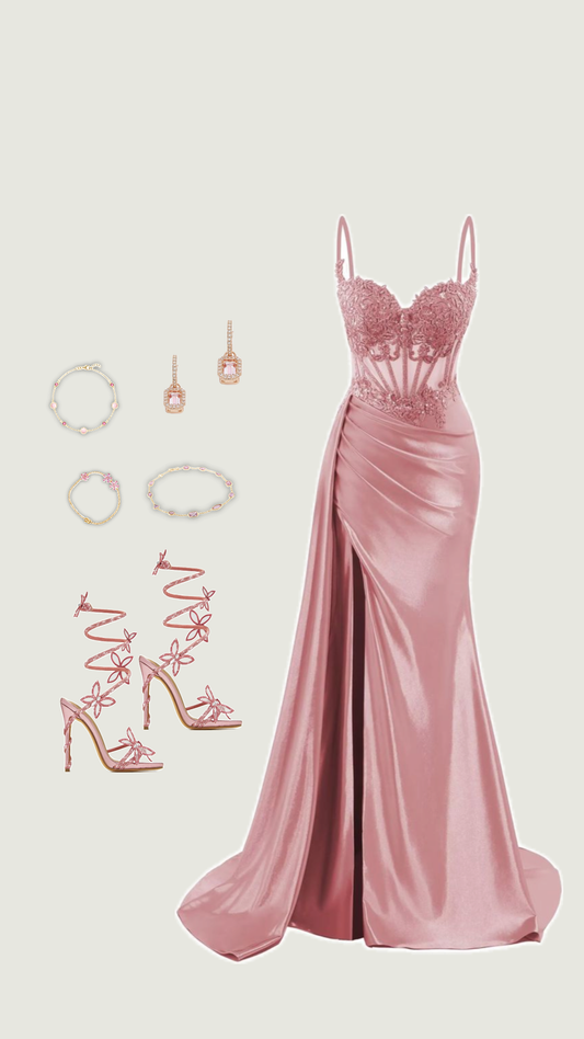 Elegante vestido de fiesta largo de satén rosa con tirantes finos y corte sirena, ideal para celebrar cumpleaños número 20 y cumpleaños número 18, DH1280