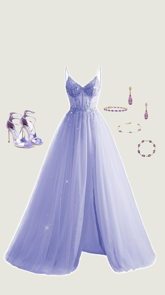 Elegante vestido de fiesta largo de tul lila con tirantes finos y abertura en forma de A para verano, ideal para 20 cumpleaños y 18 años, DH1282