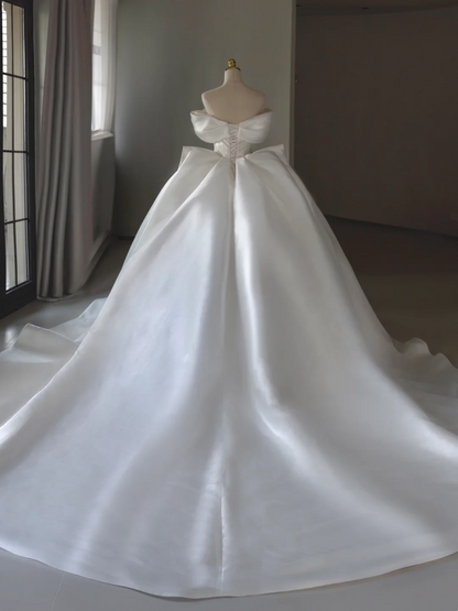 Vestido de novia princesa, vestido de baile, hombros descubiertos, satén, manga corta blanca, vestidos de novia modestos, DH1288