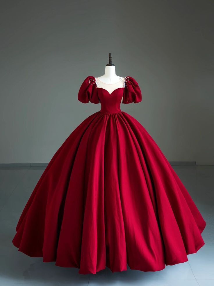 Hermoso vestido de fiesta de quinceañera largo de satén rojo con escote corazón, vestido formal de 15 años, vestido de dulces 16 DH129
