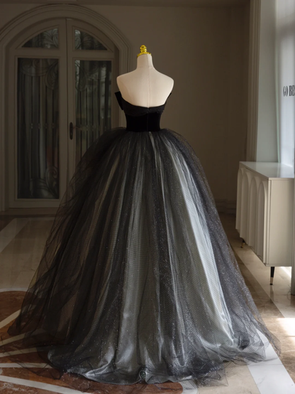 Vestido de quinceañera de lujo con escote corazón, hombros descubiertos, apliques de encaje y tul negro, vestido de quinceañera, vestidos formales, vestido de 15 años, vestido de dulces 16 DH1292