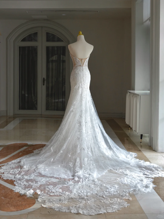 Retro Mermaid Sweetheart Sleeveless Wedding Dress With Lace Wedding Dresses Modest Wedding Gowns DH1299