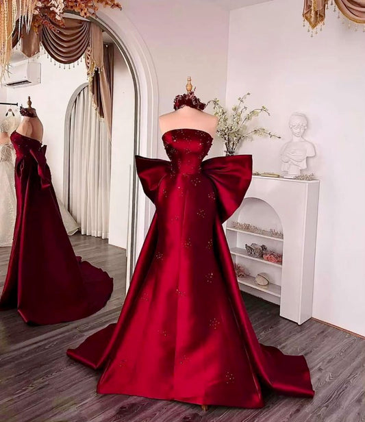 Elegante vestido de fiesta largo de satén burdeos sin tirantes de sirena para verano, ideal para cumpleaños número 20 y cumpleaños número 18, inspiración para adolescentes DH130