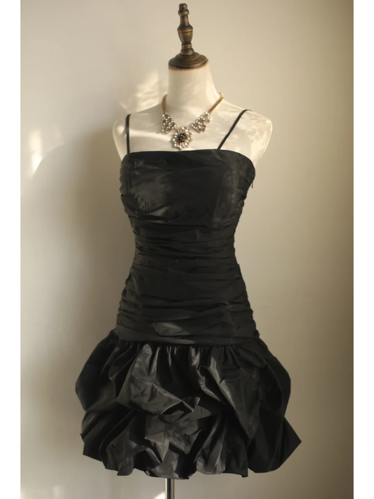 Retro A Line Spaghetti Straps Black Satin Mini Short Formal 8th Grade Homecoming Dresses Summer Middle School Hoco Dress 18th Birthday Outfits DH1304
