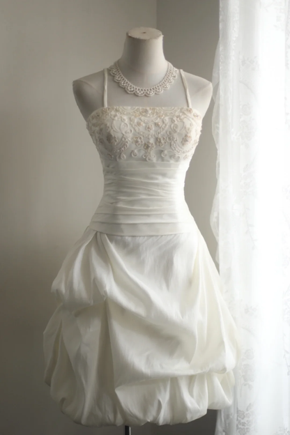 Retro A Line Spaghetti Straps White Satin Mini Short Formal 8th Grade Homecoming Dresses Summer Middle School Hoco Dress 18th Birthday Outfits DH1305