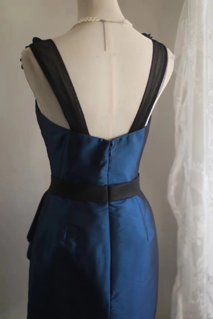 Vintage A Line Navy Blue Satin Flowers Mini Short Formal 8th Grade Homecoming Dresses Summer Middle School Hoco Dress 18th Birthday Outfits DH1310
